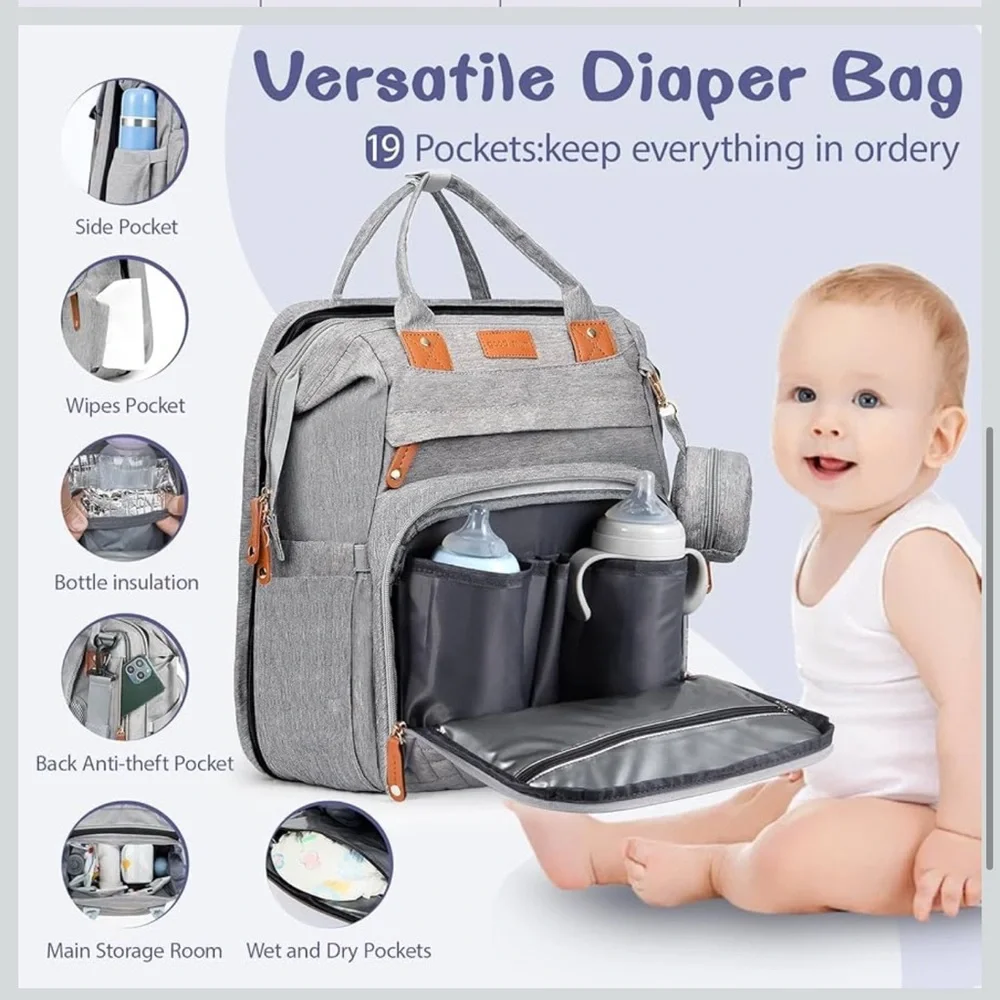 Baby‎ Diaper Bag Backpack - 7-in 1-Gray